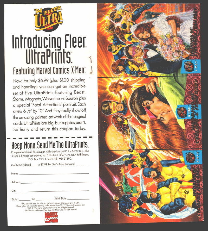 1994 Fleer Ultra X-Men Uncut Print Coupon Ultraprint & (3) X-Factor Promo Cards