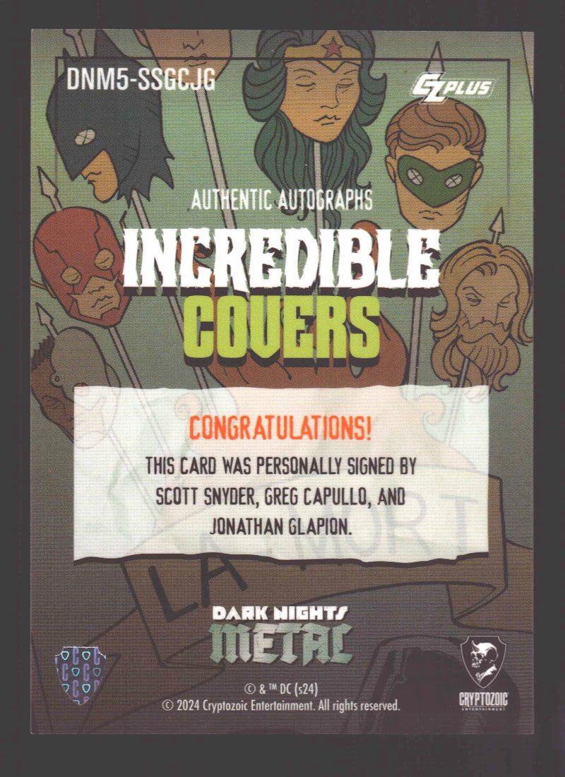 2024 CZX Dark Nights Metal Triple Autograph Card Synder / Capullo / Glapion - TvMovieCards.com