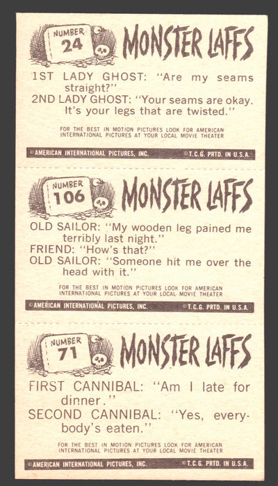 1963 Monster Laffs Midgees Trading Card Panel of 3 Cards #24 #106 #71 - TvMovieCards.com