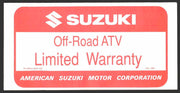 1989 Suzuki Offroad ATV Limited Warranty Contract Paperwork NOS   - TvMovieCards.com