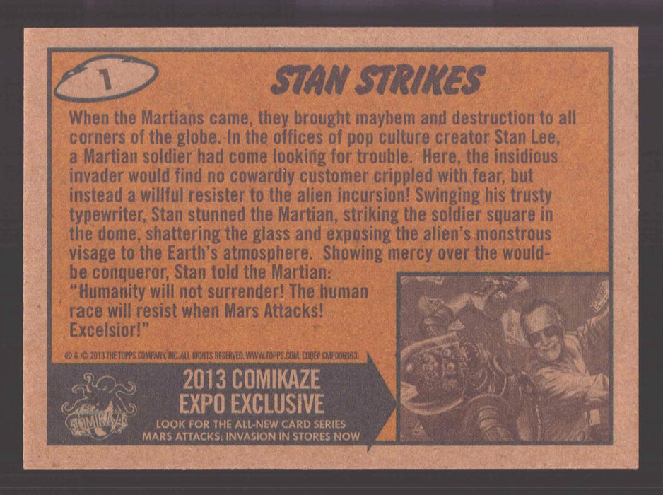 2013 Mars Attacks Invasion Stan Lee Strikes Comikaze Expo Promo Card #1