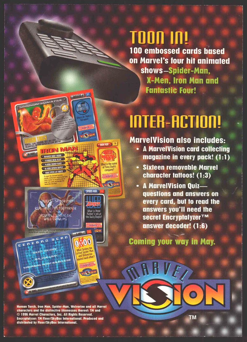 1996 Marvel Vision Uncut 4 Card Embossed Promo Sheet Fleer Spiderman Wolverine   - TvMovieCards.com