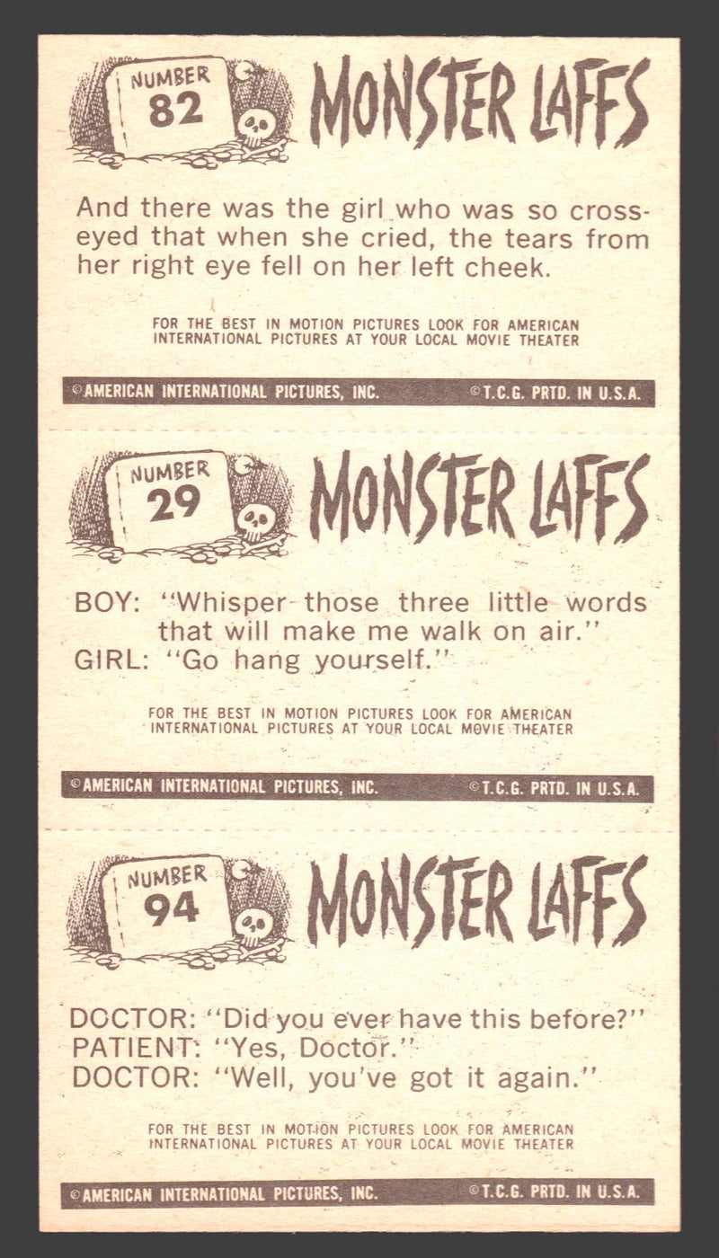 1963 Monster Laffs Midgees Trading Card Panel of 3 Cards #82 #29 #94 - TvMovieCards.com