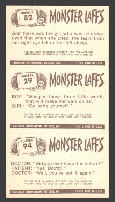 1963 Monster Laffs Midgees Trading Card Panel of 3 Cards #82 #29 #94 - TvMovieCards.com