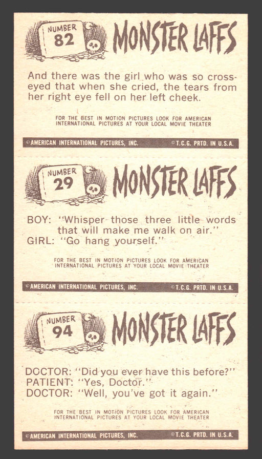 1963 Monster Laffs Midgees Trading Card Panel of 3 Cards #82 #29 #94 - TvMovieCards.com