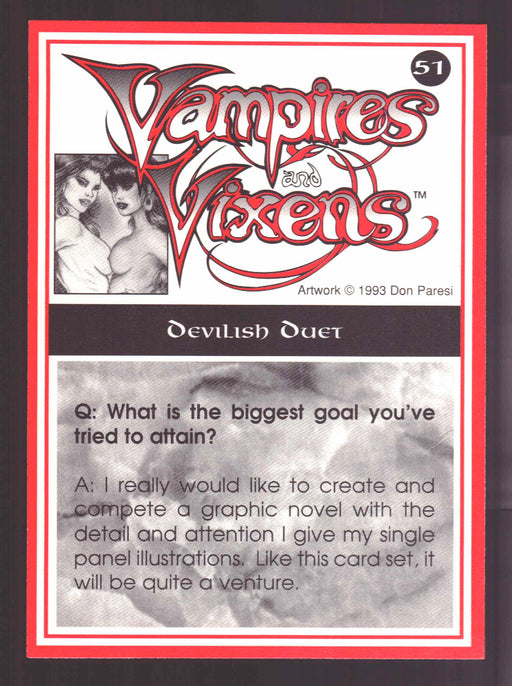 1994 Vampires and Vixens Don Paresi Signed Trading Card #51 Devilish Duet - TvMovieCards.com