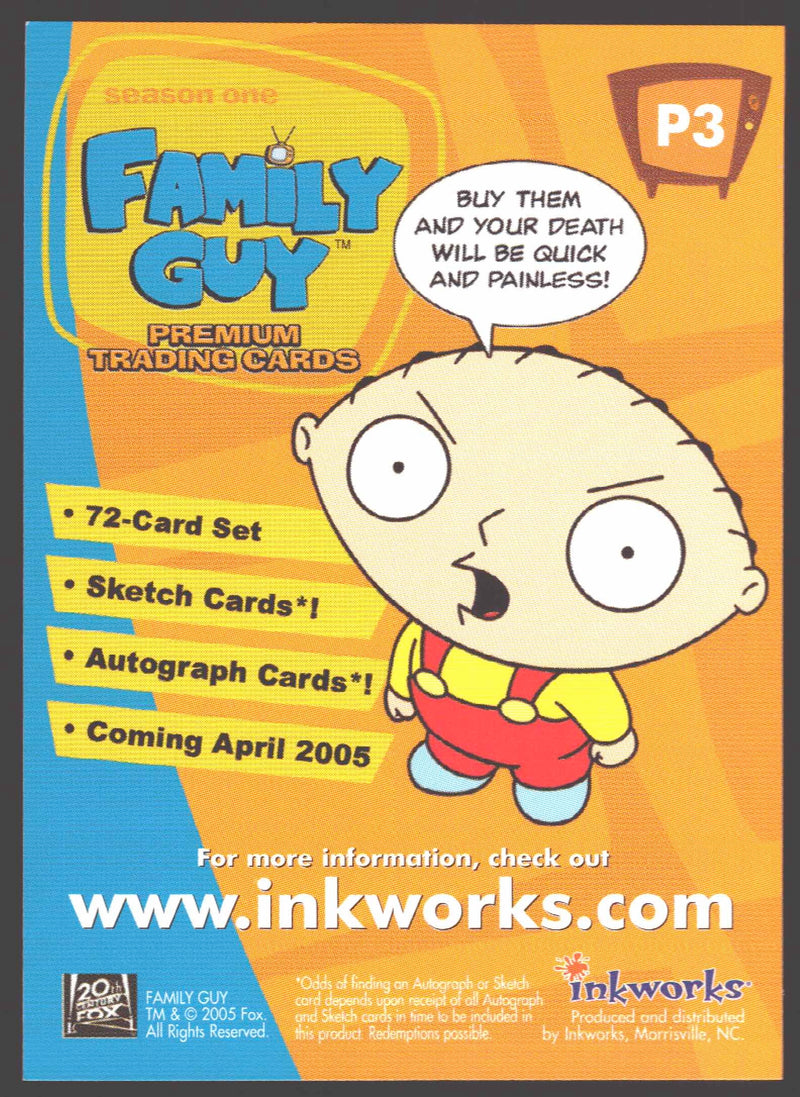 Family Guy Season 1 Promo Card P3 Stewie Inkworks 2005