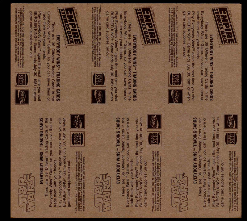 Star Wars Card Set 6 Panels of 6 Cards 36 cards 1980 Burger King   - TvMovieCards.com