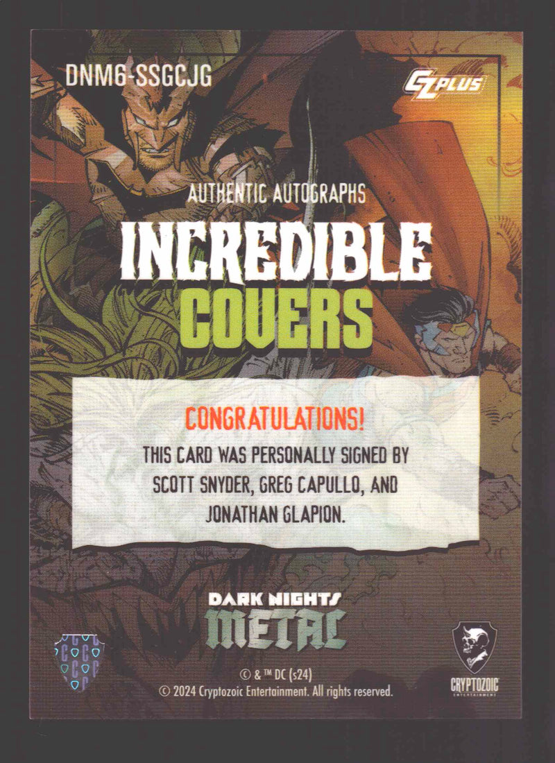 2024 CZX Dark Nights Metal Triple Autograph Card Synder / Capullo / Glapion - TvMovieCards.com