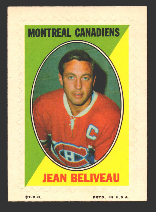 1970-71 Topps NHL Hockey Sticker Stamp Jean Beliveau Canadiens VG/EX   - TvMovieCards.com