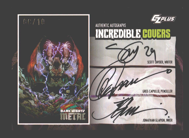 2024 CZX Dark Nights Metal Triple Autograph Card Synder / Capullo / Glapion - TvMovieCards.com