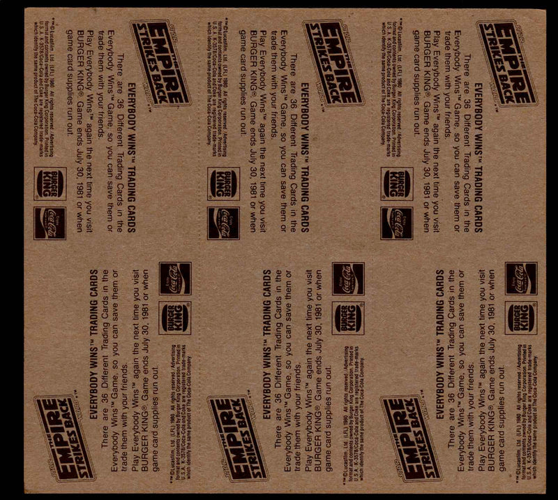 Star Wars Card Set 6 Panels of 6 Cards 36 cards 1980 Burger King   - TvMovieCards.com
