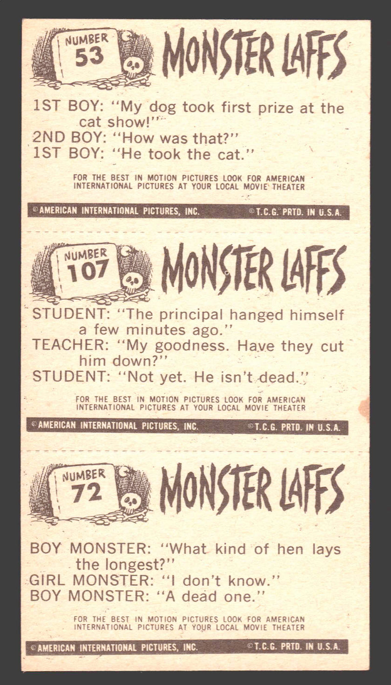 1963 Monster Laffs Midgees Trading Card Panel of 3 Cards #53 #107 #72 - TvMovieCards.com