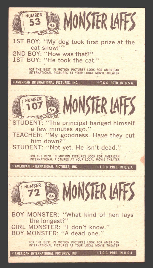 1963 Monster Laffs Midgees Trading Card Panel of 3 Cards #53 #107 #72 - TvMovieCards.com