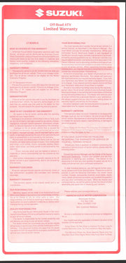 1989 Suzuki Offroad ATV Limited Warranty Contract Paperwork NOS   - TvMovieCards.com
