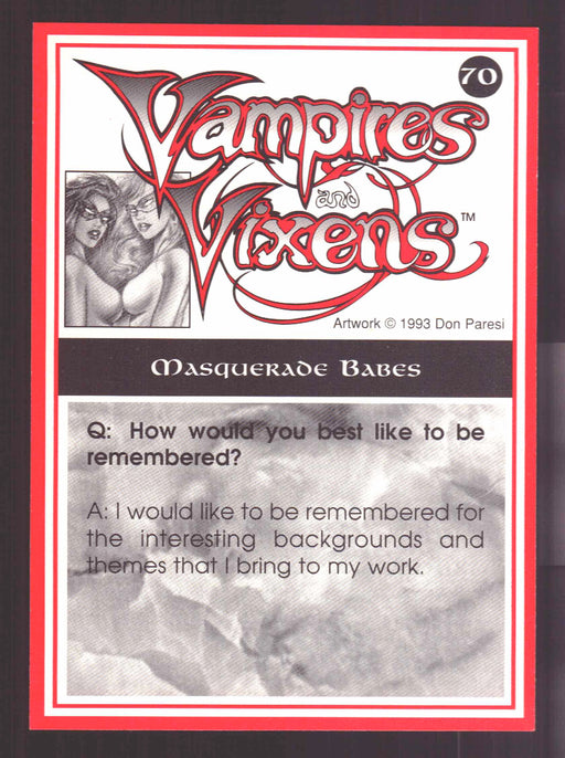 1994 Vampires and Vixens Don Paresi Signed Trading Card #70 Masquerade Babes - TvMovieCards.com