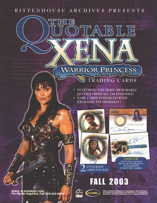 The Quotable Xena Warrior Princess Trading Card Dealer Sell Sheet Sale Ad 2003   - TvMovieCards.com