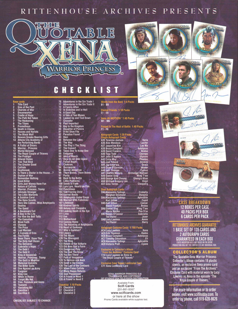 The Quotable Xena Warrior Princess Trading Card Dealer Sell Sheet Sale Ad 2003   - TvMovieCards.com