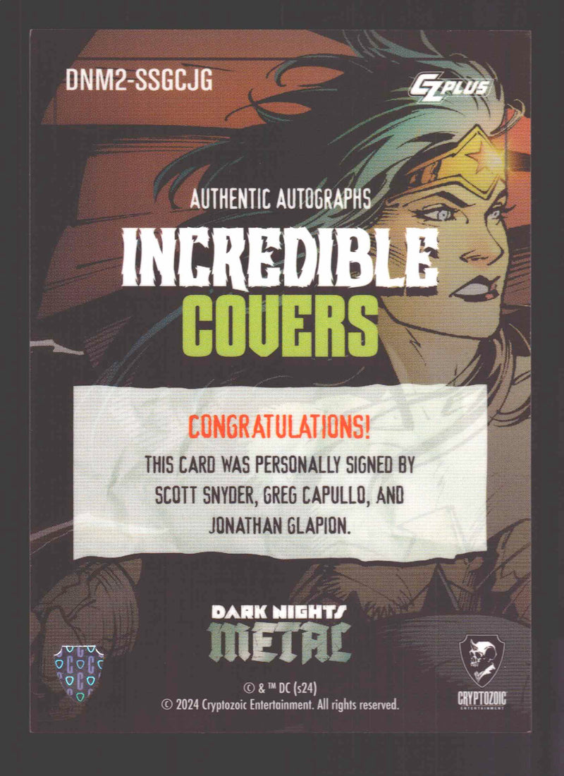 2024 CZX Dark Nights Metal Triple Autograph Card Synder / Capullo / Glapion - TvMovieCards.com