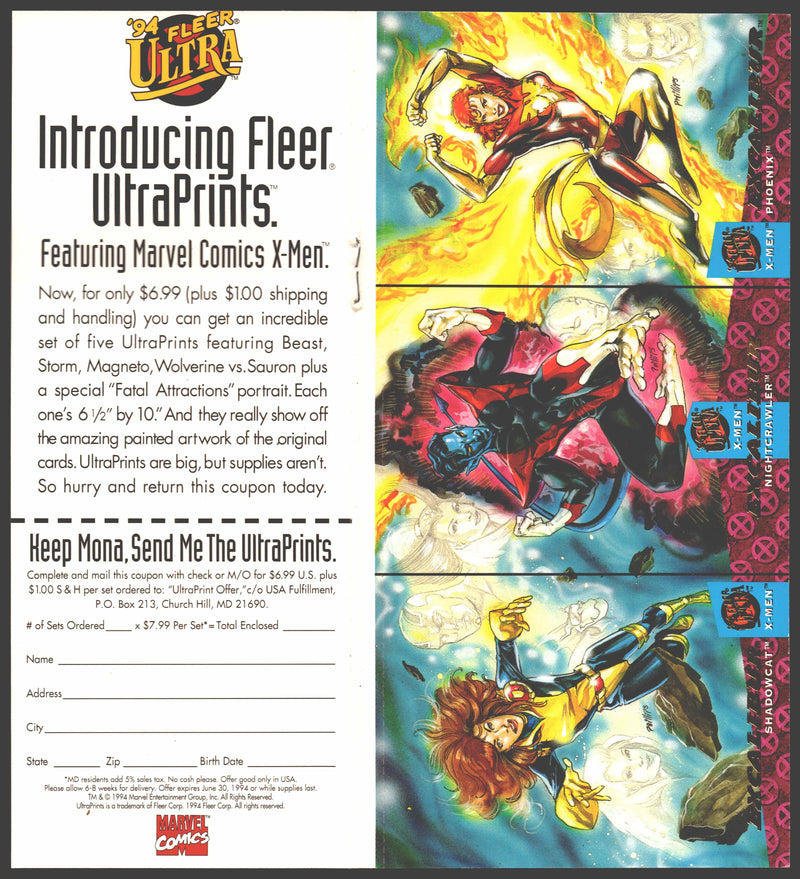 1994 Fleer Ultra X-Men Uncut Print Coupon Ultraprint & (3) X-Factor Promo Cards