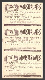 1963 Monster Laffs Midgees Trading Card Panel of 3 Cards #104 #78 #9 - TvMovieCards.com