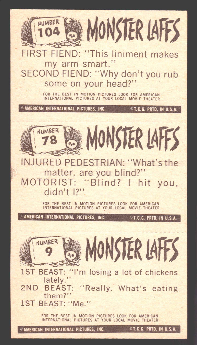 1963 Monster Laffs Midgees Trading Card Panel of 3 Cards #104 #78 #9 - TvMovieCards.com