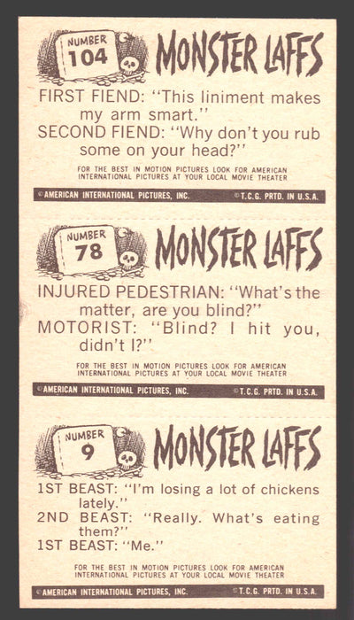 1963 Monster Laffs Midgees Trading Card Panel of 3 Cards #104 #78 #9 - TvMovieCards.com