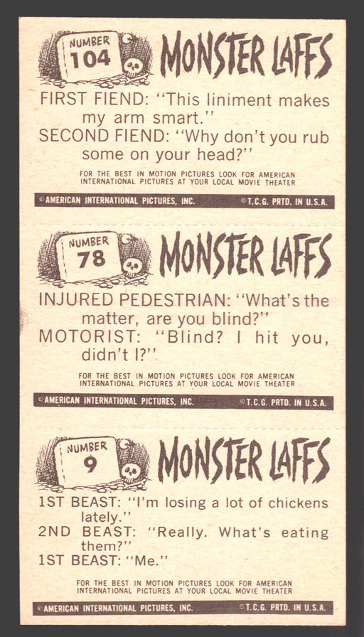 1963 Monster Laffs Midgees Trading Card Panel of 3 Cards #104 #78 #9 - TvMovieCards.com