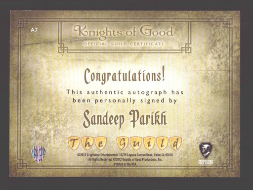 2012 The Guild Seasons 1-3 Sandeep Parikh Autograph Card A7 Cryptozoic - TvMovieCards.com