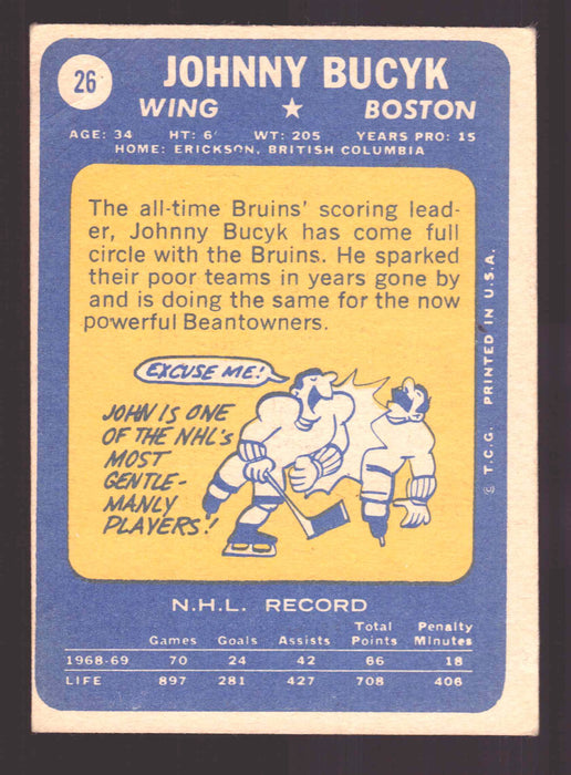 1969-70 Topps NHL Hockey #26 Johnny Bucyk Bruins VG/EX   - TvMovieCards.com