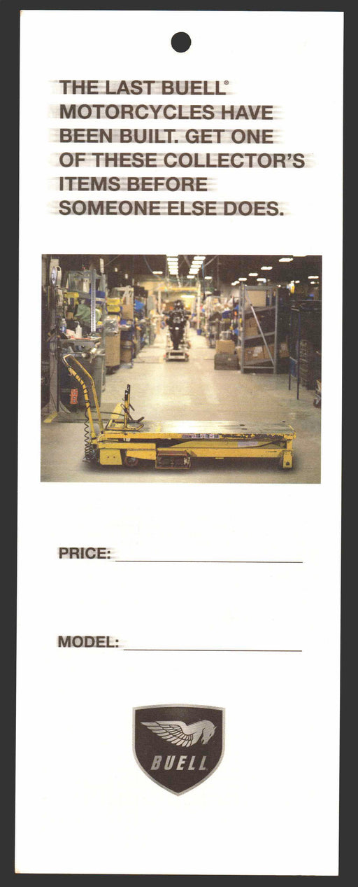 2009 Buell Motorcycle Dealer Sales Floor "The Last Buell" New Bike Hang Tag   - TvMovieCards.com