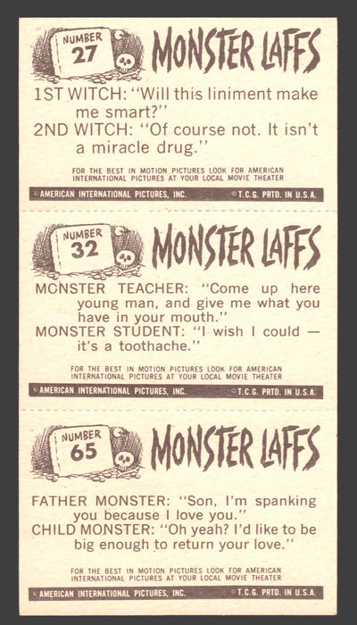 1963 Monster Laffs Midgees Trading Card Panel of 3 Cards #27 #32 #65 - TvMovieCards.com