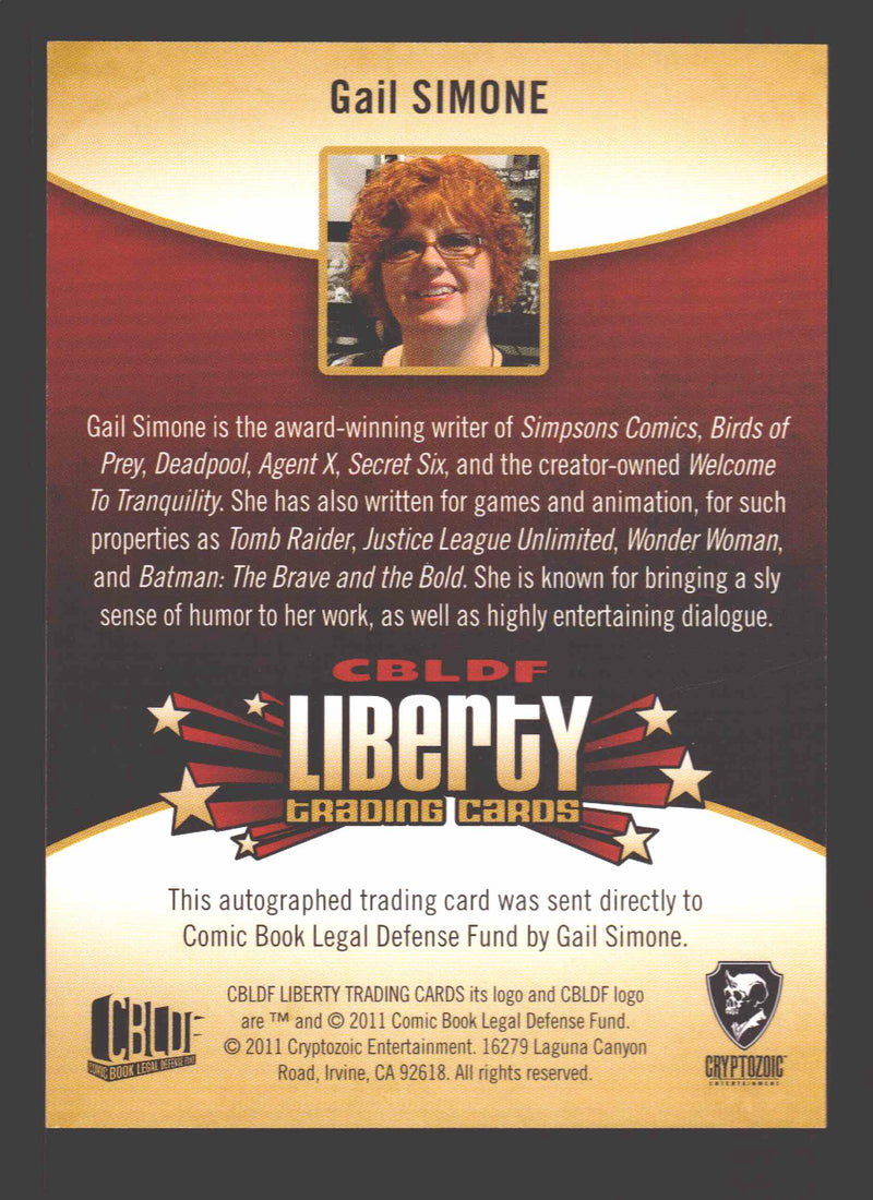 2011 Cryptozoic CBLDF Liberty Artist Gail Simone Autograph Card - TvMovieCards.com