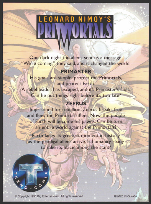 1995 Leonard Nimoy's Primortals 2-sided Promo Card 5x7 Tekno Comix   - TvMovieCards.com