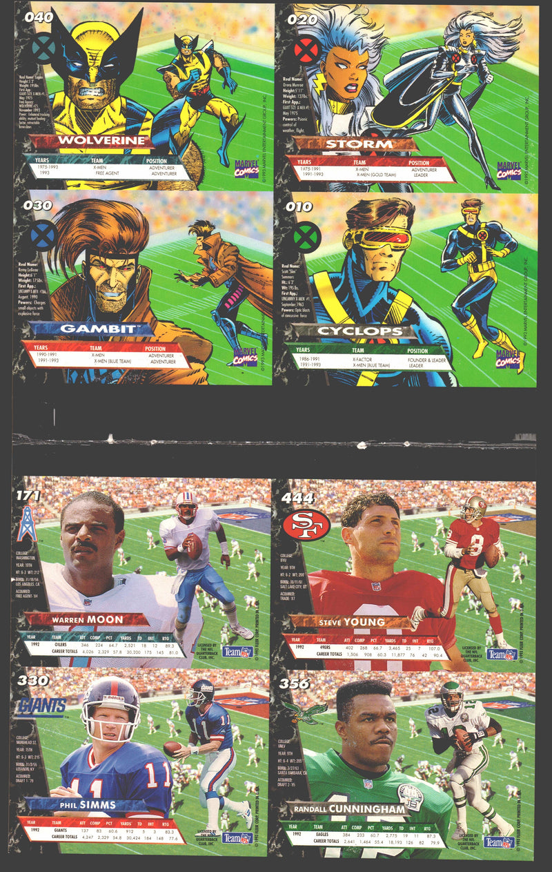 1994 Marvel Fleer Ultra X-Men / 1993 Fleer Ultra Football Promo Card Sheet