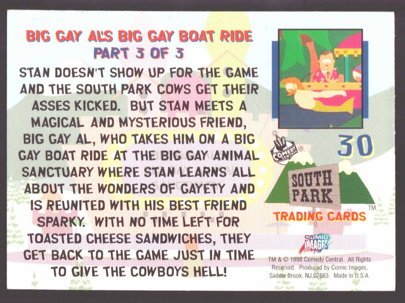 1998 Comic Images South Park BIG GAY ALS BIG GAY BOAT RIDE #30 Card