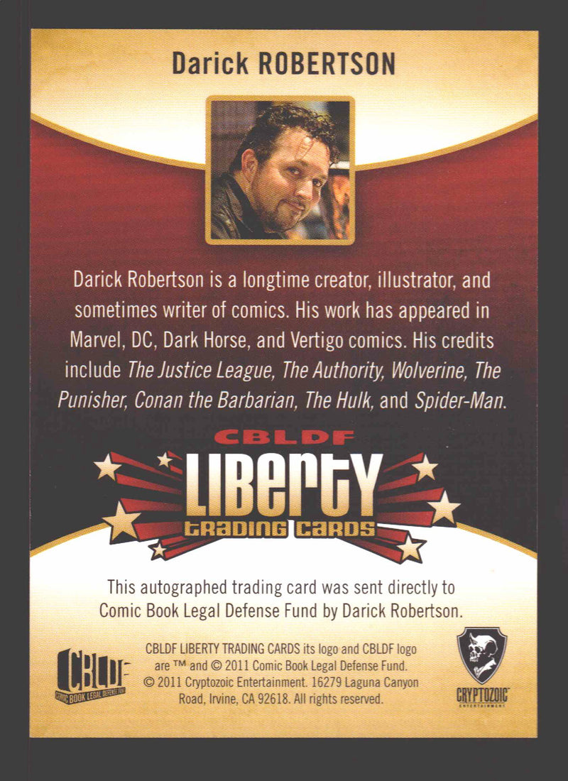 2011 Cryptozoic CBLDF Liberty Artist Darick Robertson Autograph Card - TvMovieCards.com