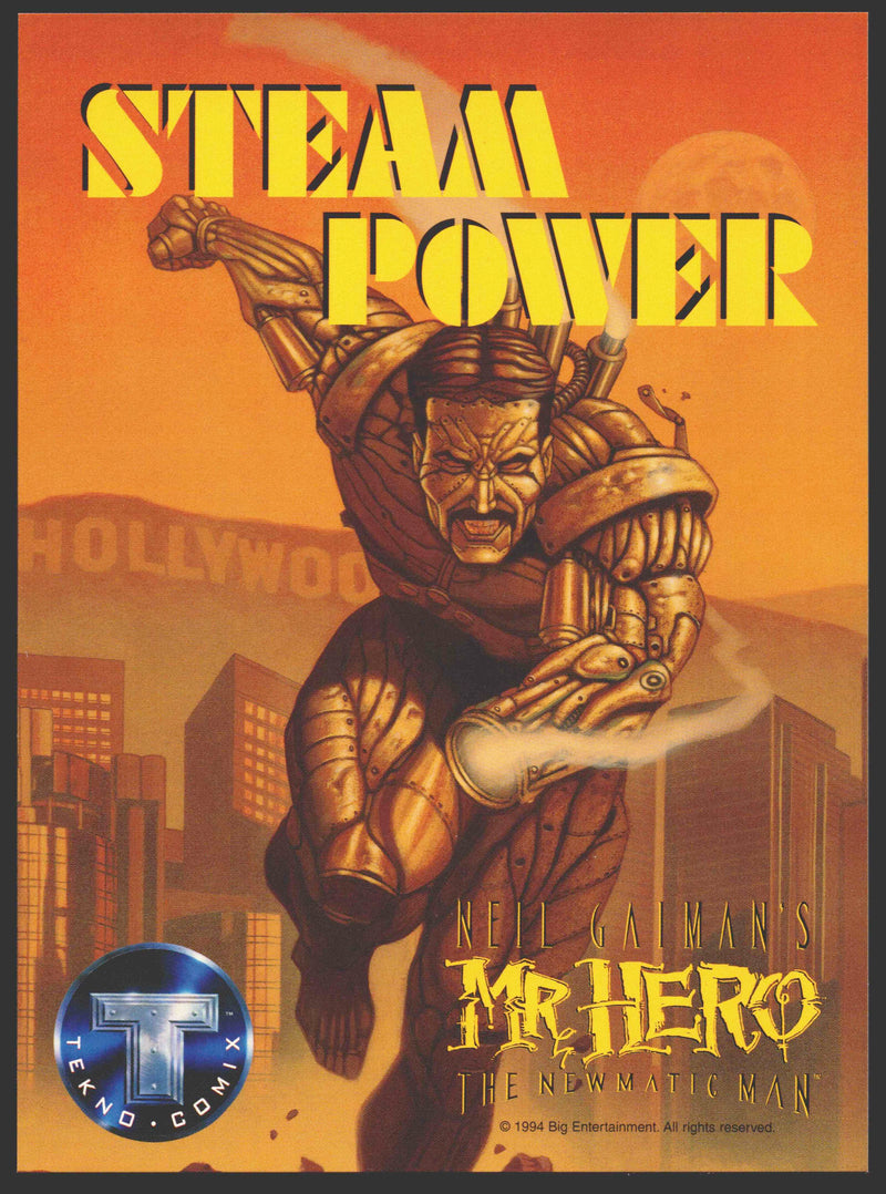 1994 Neil Gaiman's Mr. Hero The Newmatic Man 2-sided Promo Card 5x7 Tekno Comix   - TvMovieCards.com