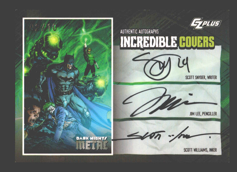 2024 CZX Dark Nights Metal Triple Autograph Card Scott Synder / Jim Lee / Willia - TvMovieCards.com