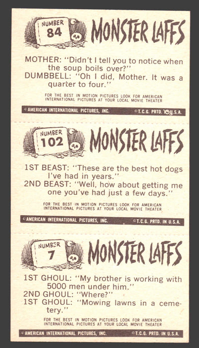 1963 Monster Laffs Midgees Trading Card Panel of 3 Cards #84 #102 #7 - TvMovieCards.com