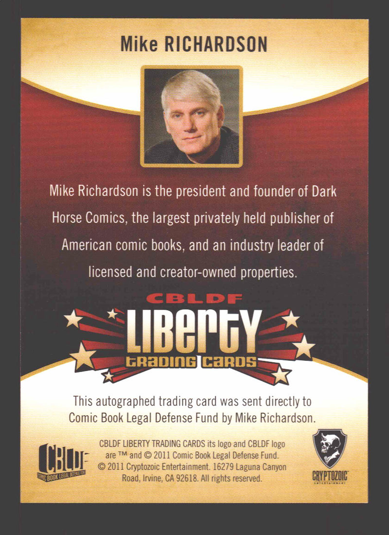 2011 Cryptozoic CBLDF Liberty Artist Mike Richardson Autograph Card - TvMovieCards.com