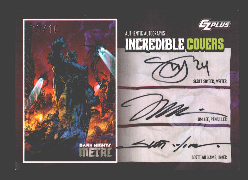 2024 CZX Dark Nights Metal Triple Autograph Card Scott Synder / Jim Lee / Willia - TvMovieCards.com