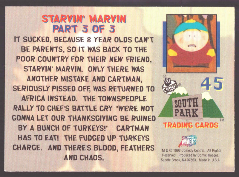 1998 Comic Images South Park Starvin' Marvin #45 Card