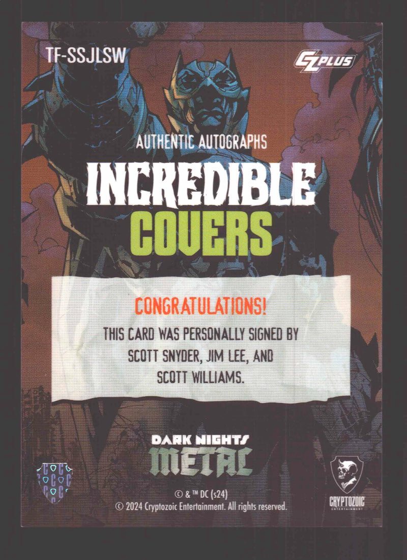 2024 CZX Dark Nights Metal Triple Autograph Card Scott Synder / Jim Lee / Willia - TvMovieCards.com