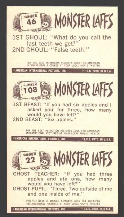 1963 Monster Laffs Midgees Trading Card Panel of 3 Cards #46 #108 #22 - TvMovieCards.com
