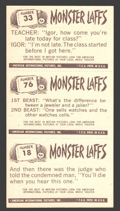 1963 Monster Laffs Midgees Trading Card Panel of 3 Cards #33 #76 #18 - TvMovieCards.com