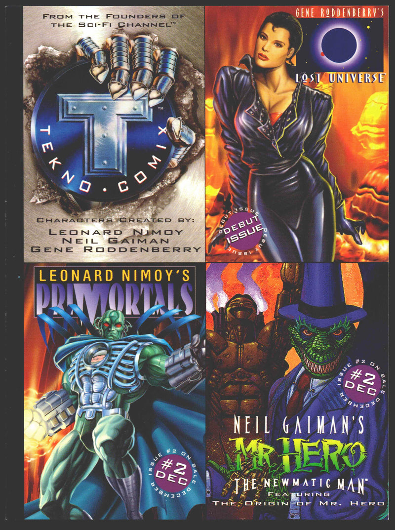 1995 Tekno Comics 4 card Promo Card Panel Mr. Hero Lost Universe Primortals   - TvMovieCards.com