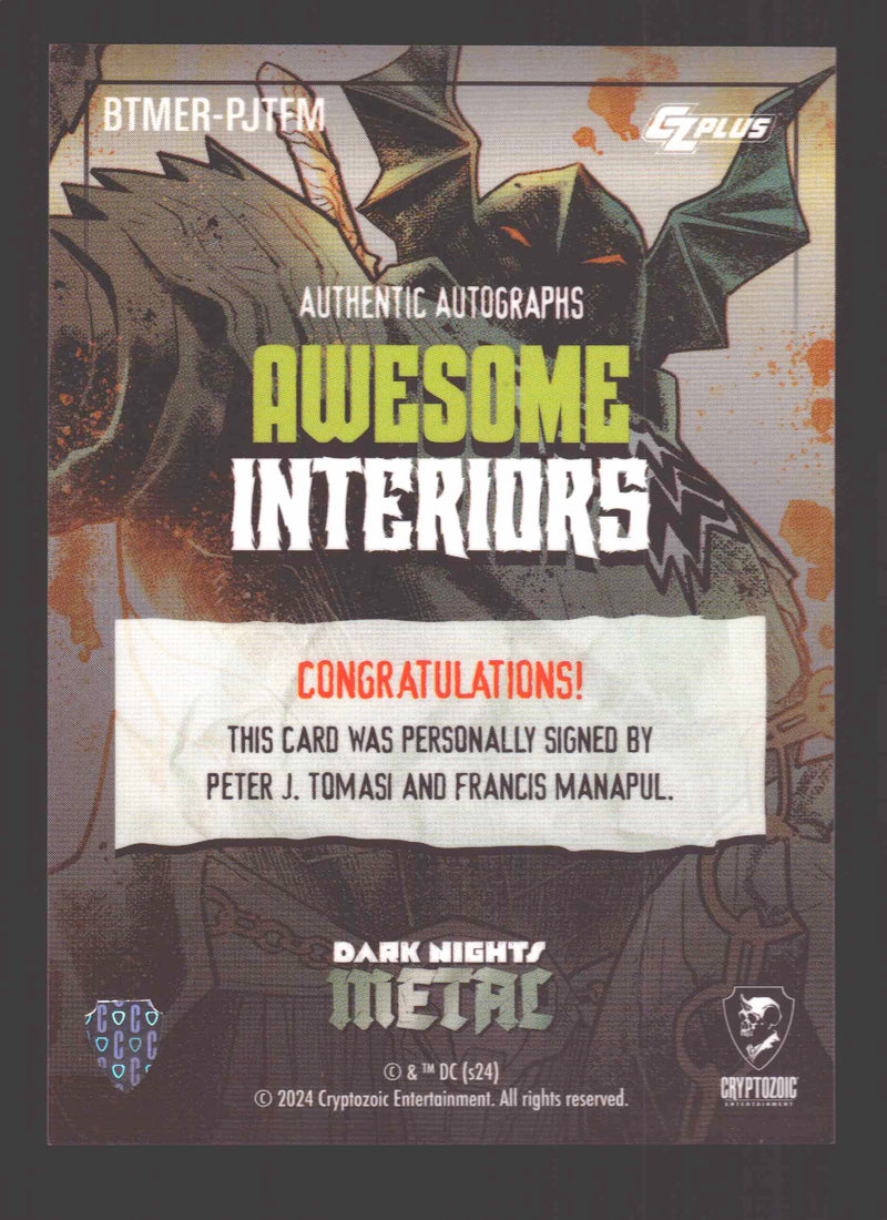 2024 CZX Dark Nights Metal Dual Autograph Card Peter J Tomasi / Francis Manapul - TvMovieCards.com