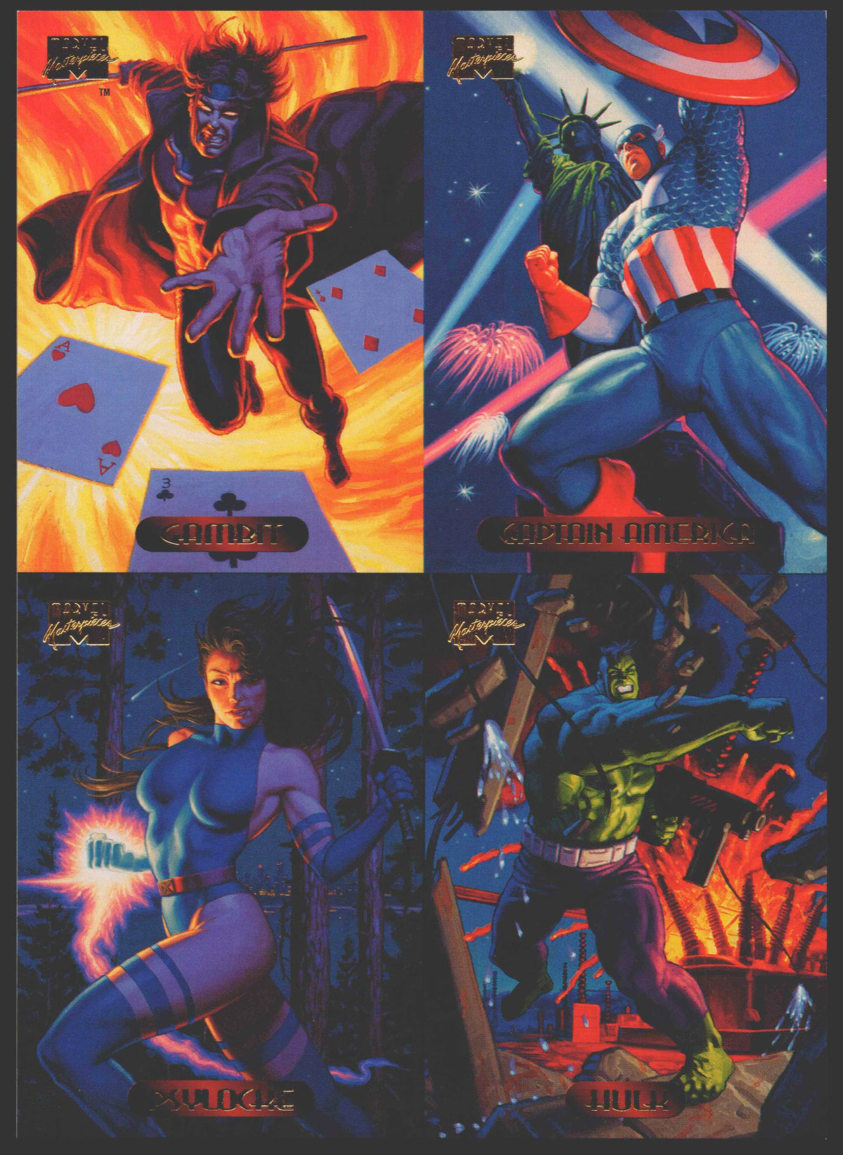 1994 Marvel Masterpieces Uncut 4 Card Promo Sheet Fleer Trading