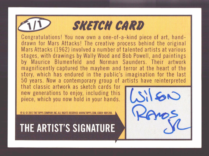 2012 Mars Attacks Heritage Artist Autograph Sketch Trading Card 1/1 Wilson Ramos - TvMovieCards.com